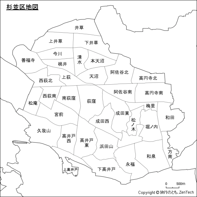 杉並区地図、区内の町区分