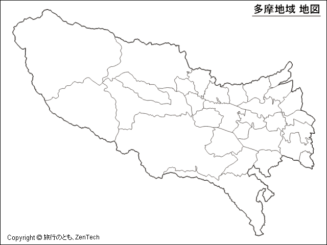 多摩地域 地図（境界線のみ）