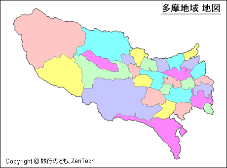 色付き多摩地域 地図（中サイズ）