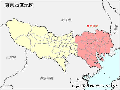 東京都における東京23区地図