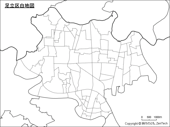 足立区白地図、区内の町区分