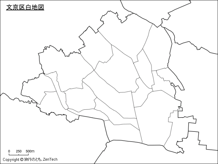 文京区白地図、区内の町区分