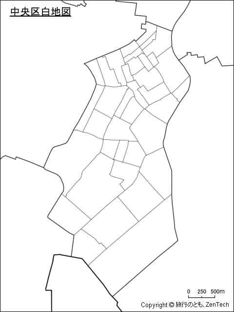 中央区白地図、区内の町区分