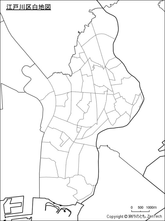 江戸川区白地図、区内の町区分