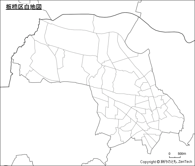 板橋区白地図、区内の町区分