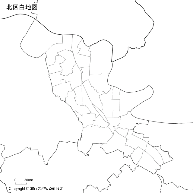 北区白地図、区内の町区分