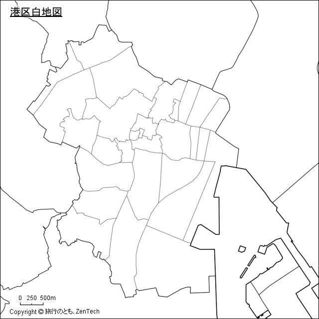 港区白地図、区内の町区分
