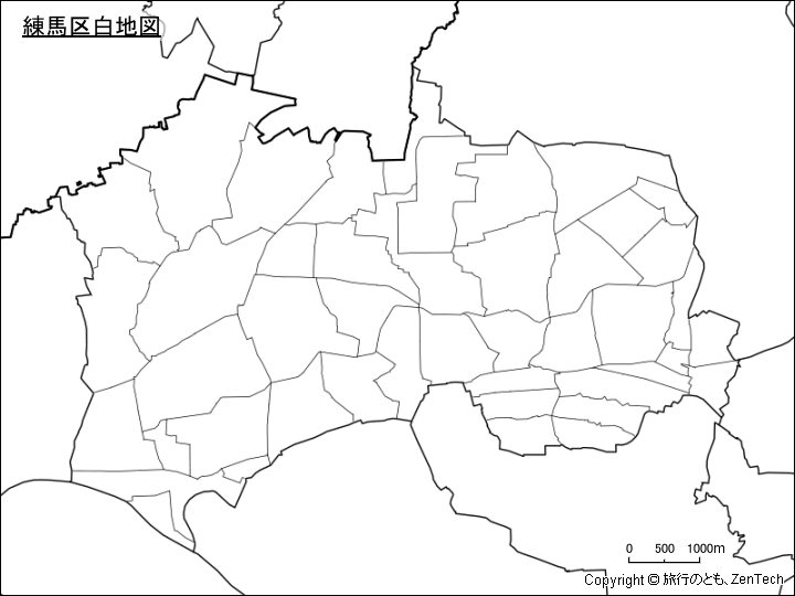 練馬区白地図、区内の町区分
