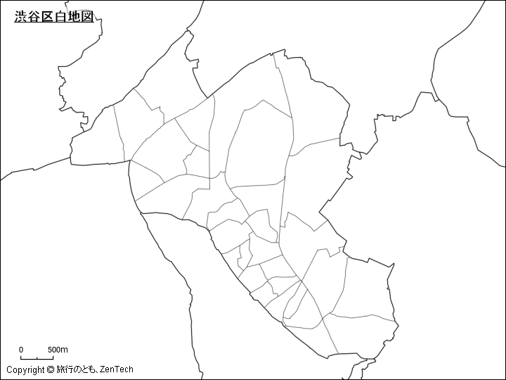 渋谷区白地図、区内の町区分