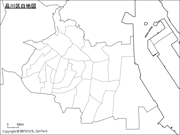品川区白地図、区内の町区分