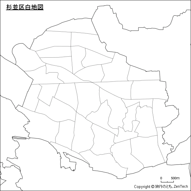 杉並区白地図、区内の町区分