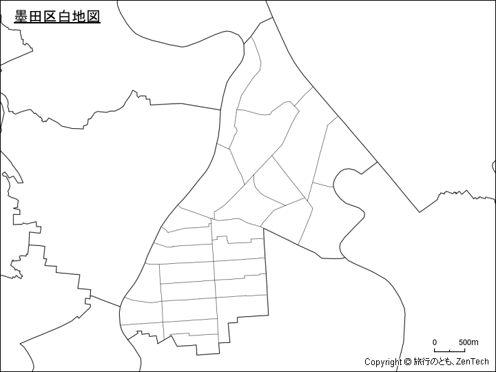 墨田区白地図、区内の町区分