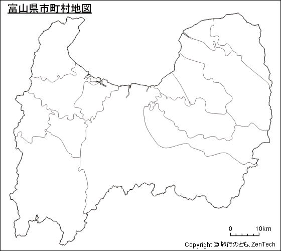 市町村境界線のみ富山県市町村地図