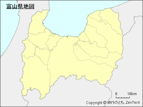 市町村境界線入り富山県地図