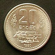 ラオス 20キープ コイン 表面