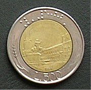 イタリア ５００リラコイン・硬貨 表面
