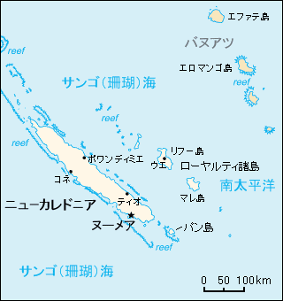 日本語版のニューカレドニア地図
