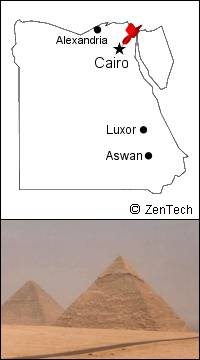 カイロ地図とギザにあるクフ王のピラミッドの写真