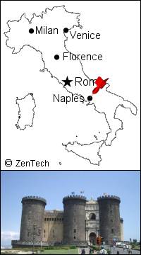 ナポリ地図とヌオーヴォ城の写真
