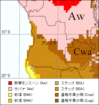 アンゴラ気候区分地図 アンゴラ気候区分地図
