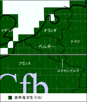 ベルギー気候区分地図