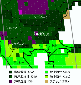 ブルガリア気候区分地図 ブルガリア気候区分地図