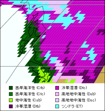 ブリティッシュ・コロンビア州気候区分地図