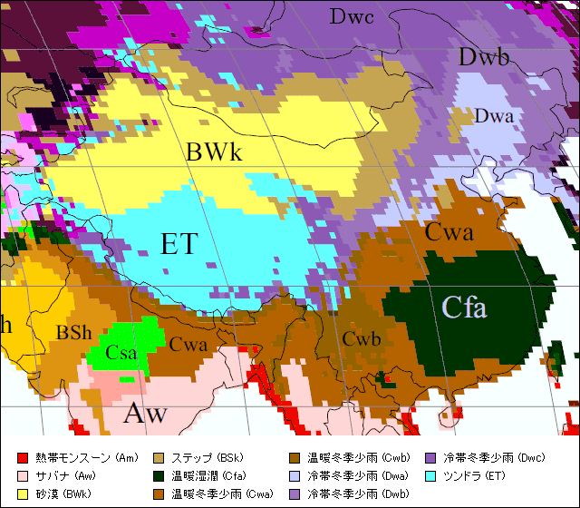 中国気候区分地図