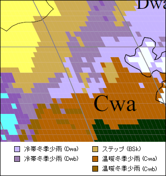 寧夏回族自治区気候区分地図