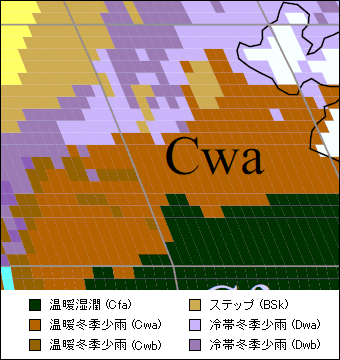 陝西省気候区分地図