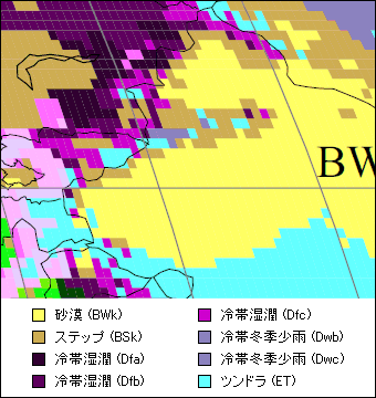 新疆ウイグル自治区気候区分地図