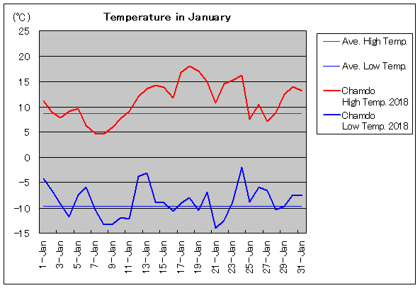 2018年、チャムド 1月気温