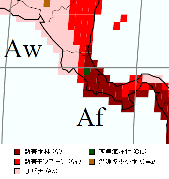 コスタリカ気候区分地図 コスタリカ気候区分地図