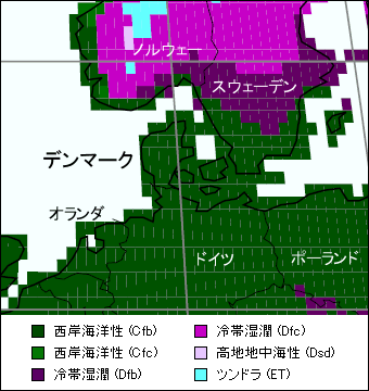 デンマーク気候区分地図 デンマーク気候区分地図