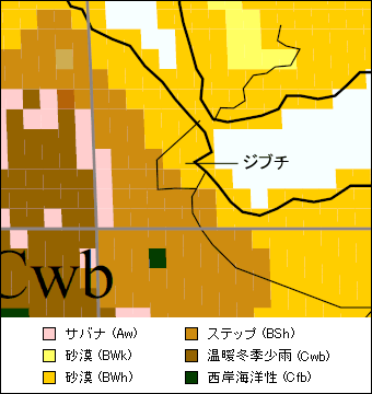 ジブチ気候区分地図 ジブチ気候区分地図