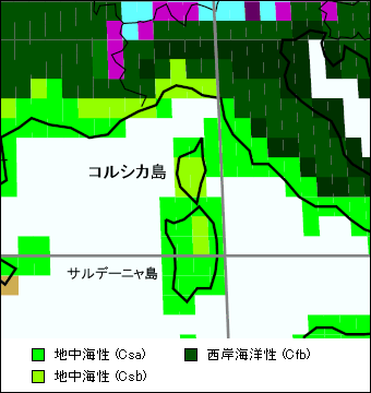 コルシカ島気候区分地図 コルシカ島気候区分地図
