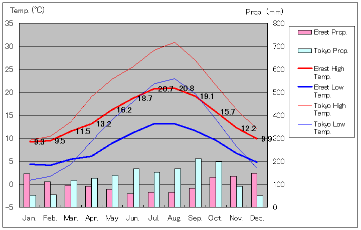 Brest Temperature Graph