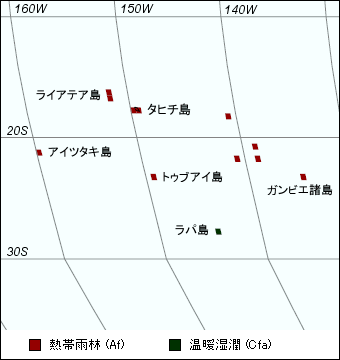 フランス領ポリネシア気候区分地図