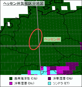 ヘッセン州気候区分地図