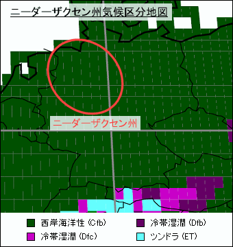 ニーダーザクセン州気候区分地図