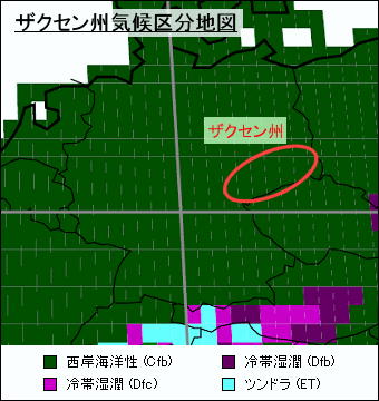 ザクセン州気候区分地図