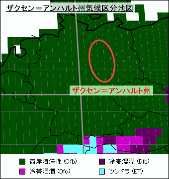 ザクセン=アンハルト州気候区分地図