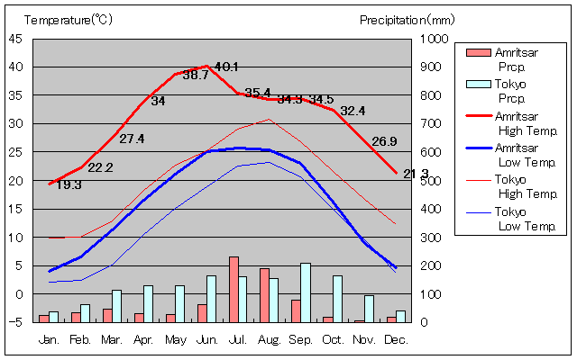 Amritsar Temperature Graph