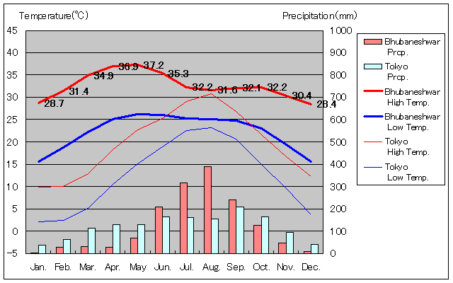 Bhubaneshwar Temperature Graph