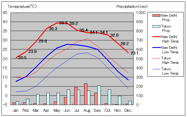 New Delhi Temperature Graph