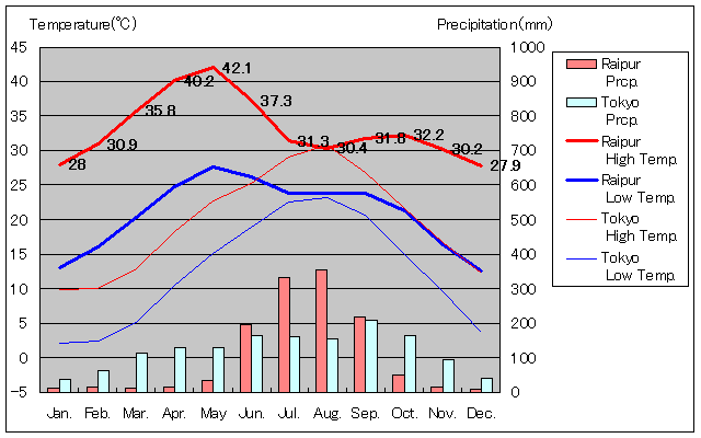 Raipur Temperature Graph