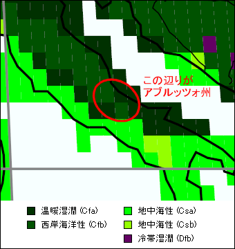 アブルッツォ州気候区分地図