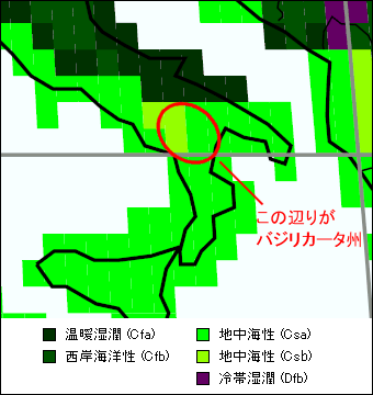 バジリカータ州気候区分地図 バジリカータ州気候区分地図