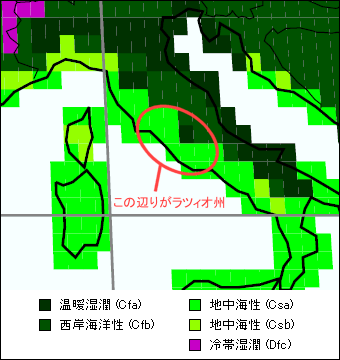 ラツィオ州気候区分地図