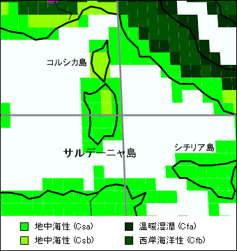 サルデーニャ島気候区分地図